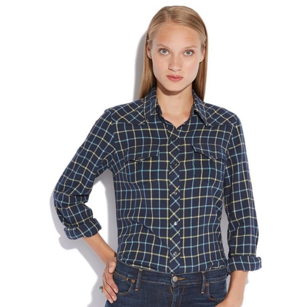 Lucky Brand Dixie Window Pane Flannel Green Blue